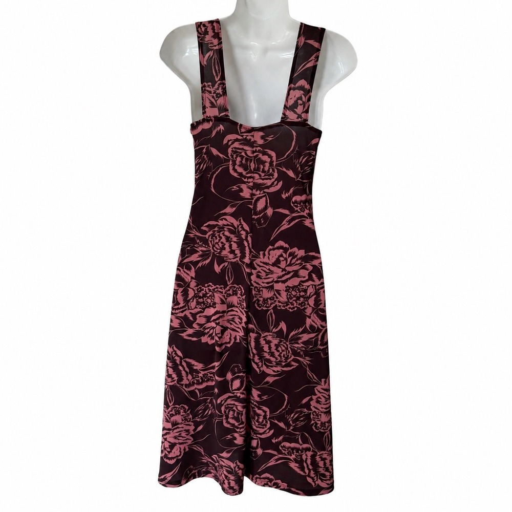 Floral Midi Dress Plum Purple Sleeveless Scoop Neck Tank Style Stretch Medium - Picture 2 of 4